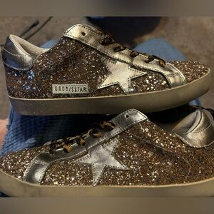 Golden Goose Gold Glitter Shoes Super Star Womens 8.5 EU size 39
